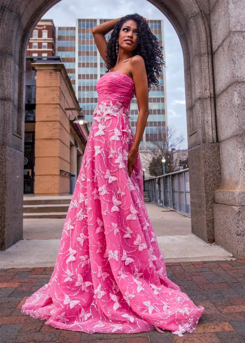 Pink Satin Prom Dresses Floral A-Line Formal Dresses 20599 – vigocouture