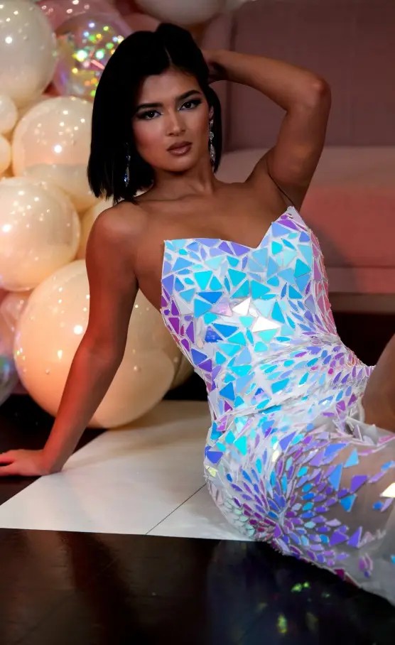 Model wearing prom dress