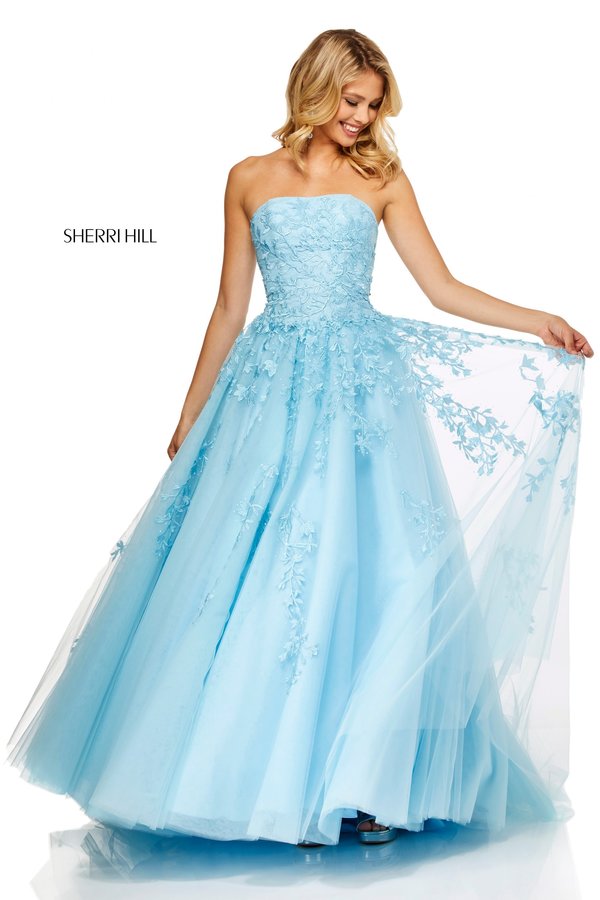 sherrihill light blue strapless dress